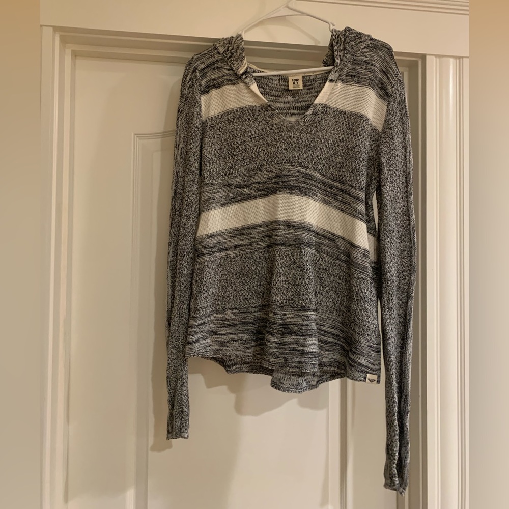 Roxy Charcoal and Ivory V-Neck Sweater
